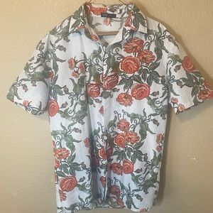 White, Red Flowered Casual Shirt